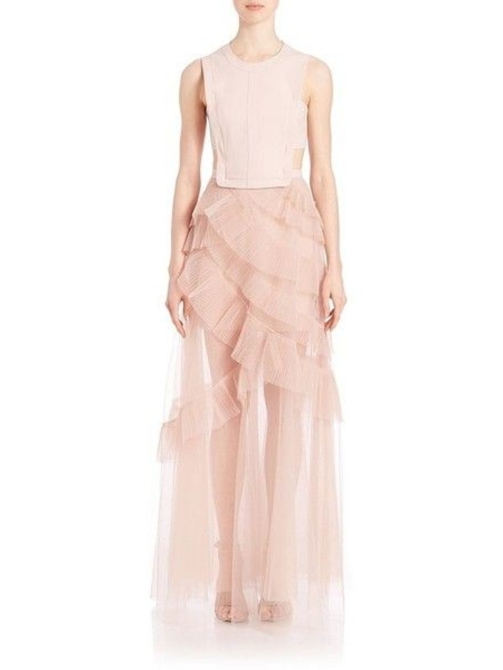 BCBGMaxAzria Blush Pink Tiered Tulle Gown